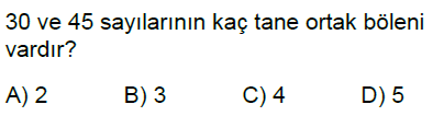 6.Sınıf Ortak Bölen Ortak Kat Online Test