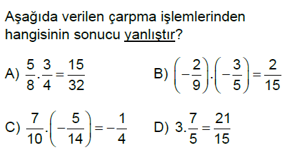 7.Sınıf Rasyonel Sayılarla Çarpma ve Bölme İşlemi Online Test