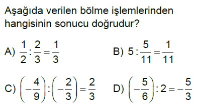 7.Sınıf Rasyonel Sayılarla Çarpma ve Bölme İşlemi Online Test