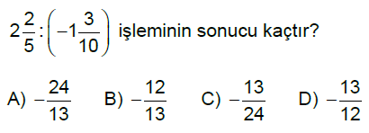 7.Sınıf Rasyonel Sayılarla Çarpma ve Bölme İşlemi Online Test