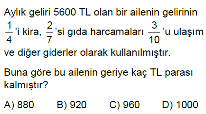 7.Sınıf Rasyonel Sayı Problemleri Online Test