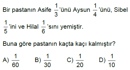 7.Sınıf Rasyonel Sayı Problemleri Online Test