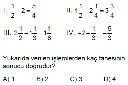 7.Sınıf Rasyonel Sayılarla Toplama ve Çıkarma İşlemi Online Test