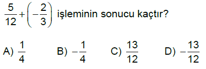 7.Sınıf Rasyonel Sayılarla Toplama ve Çıkarma İşlemi Online Test