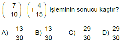 7.Sınıf Rasyonel Sayılarla Toplama ve Çıkarma İşlemi Online Test