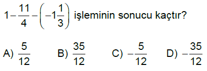 7.Sınıf Rasyonel Sayılarla Toplama ve Çıkarma İşlemi Online Test