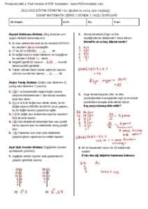 8.Sınıf Matematik 1.Dönem 1.Yazılı Soruları
