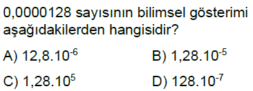 8.Sınıf 10'un Kuvvetleri ve Bilimsel Gösterim Online Test