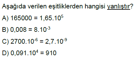 8.Sınıf 10'un Kuvvetleri ve Bilimsel Gösterim Online Test