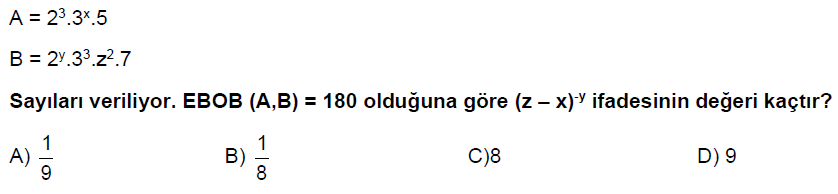 8.Sınıf Çarpanlar ve Katlar ve Üslü ifadeler Online Deneme