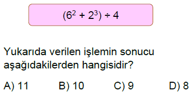 5.Sınıf Bir Sayının Karesi ve Küpü ve Parantezli İşlemler Online Test