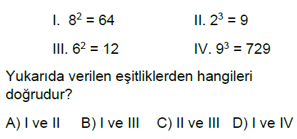 5.Sınıf Bir Sayının Karesi ve Küpü ve Parantezli İşlemler Online Test