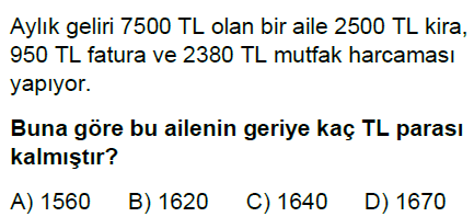 5.Sınıf Doğal Sayı Problemleri Online Test