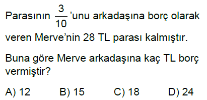 5.Sınıf Kesirlerle Hesaplamalar Online Test