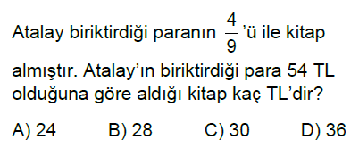 5.Sınıf Kesirlerle Hesaplamalar Online Test