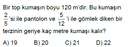 5.Sınıf Kesirlerle Hesaplamalar Online Test