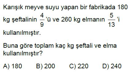 5.Sınıf Kesirlerle Hesaplamalar Online Test