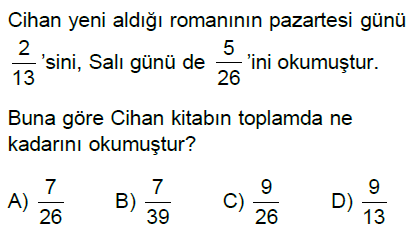 5.Sınıf Kesirlerle Toplama ve Çıkarma İşlemi Online Test