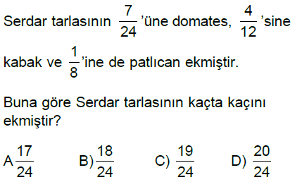 5.Sınıf Kesirlerle Toplama ve Çıkarma İşlemi Online Test