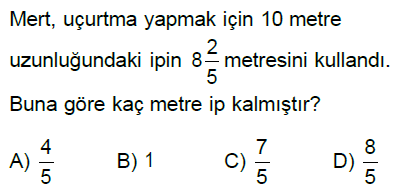 5.Sınıf Kesirlerle Toplama ve Çıkarma İşlemi Online Test