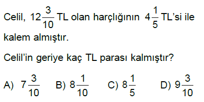 5.Sınıf Kesirlerle Toplama ve Çıkarma İşlemi Online Test