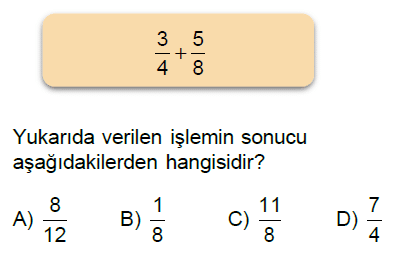 5.Sınıf Kesirlerle Toplama ve Çıkarma İşlemi Online Test