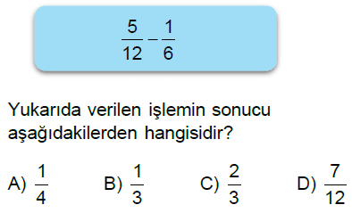 5.Sınıf Kesirlerle Toplama ve Çıkarma İşlemi Online Test