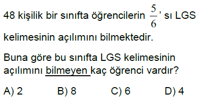 6.Sınıf Kesirlerle Çarpma ve Bölme İşlemi Online Test