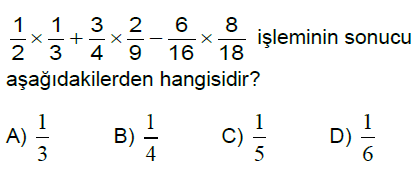 6.Sınıf Kesirlerle Çarpma ve Bölme İşlemi Online Test