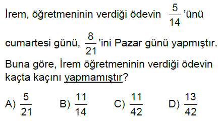 6.Sınıf Kesirlerle Toplama ve Çıkarma İşlemi Online Test