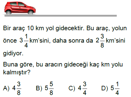 6.Sınıf Kesirlerle Toplama ve Çıkarma İşlemi Online Test