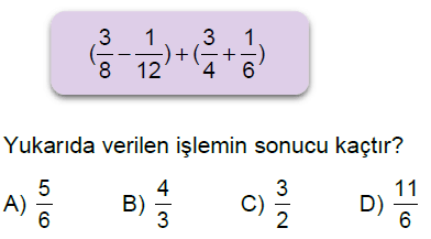 6.Sınıf Kesirlerle Toplama ve Çıkarma İşlemi Online Test