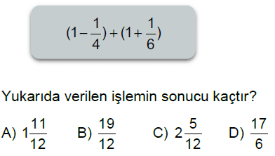 6.Sınıf Kesirlerle Toplama ve Çıkarma İşlemi Online Test