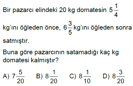 6.Sınıf Kesirlerle Toplama ve Çıkarma İşlemi Online Test