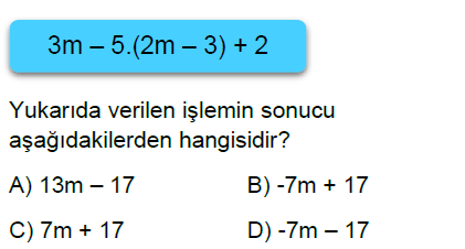 7.Sınıf Cebirsel İfadeler Online Test