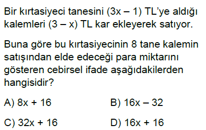 7.Sınıf Cebirsel İfadeler Online Test