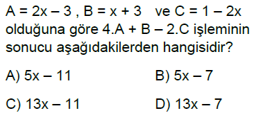 7.Sınıf Cebirsel İfadeler Online Test