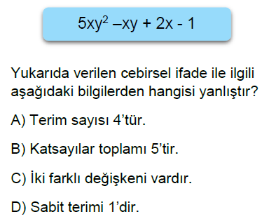 7.Sınıf Cebirsel İfadeler Online Test