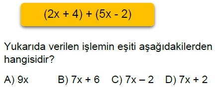 7.Sınıf Cebirsel İfadeler Online Test