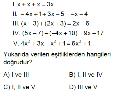 7.Sınıf Cebirsel İfadeler Online Test