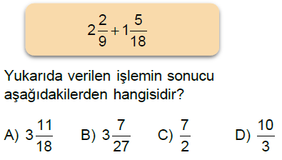 5.Sınıf Kesirlerle Toplama ve Çıkarma İşlemi Online Test