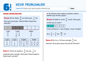 6.Sınıf Ondalık Gösterim Problemleri Çalışma Kağıdı
