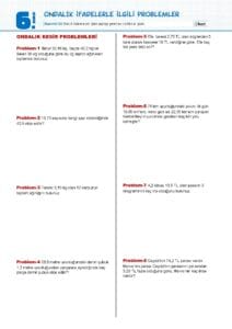 6.Sınıf Ondalık Gösterim Problemleri Çalışma Kağıdı