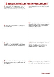 6.Sınıf Ondalık Gösterim Problemleri Çalışma Kağıdı