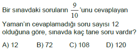 6.Sınıf Kesir Problemleri Online Test