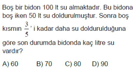 6.Sınıf Kesir Problemleri Online Test