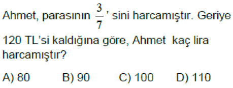 6.Sınıf Kesir Problemleri Online Test