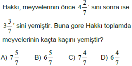 6.Sınıf Kesir Problemleri Online Test