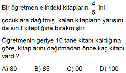 6.Sınıf Kesir Problemleri Online Test