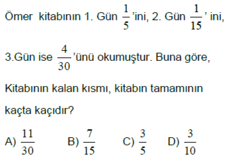 6.Sınıf Kesir Problemleri Online Test